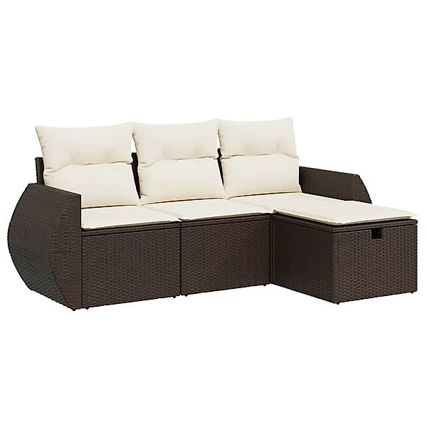 vidaXL 4-Tlg Garten-Sofagarnitur mit Kissen Braun Poly Rattan 3325559 günstig online kaufen