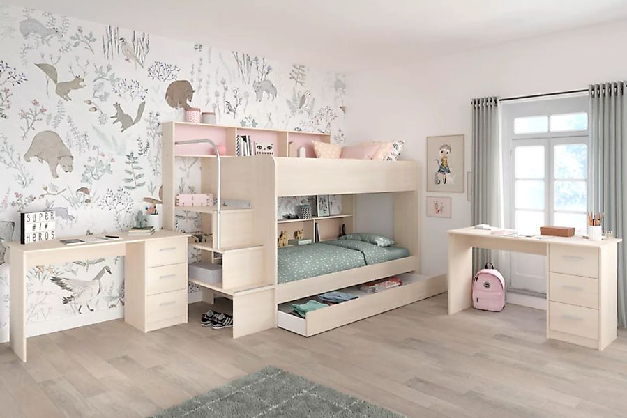Parisot Jugendzimmer-Set "Bibop", (3 St., Etagenbett, zwei Schreibtische) günstig online kaufen