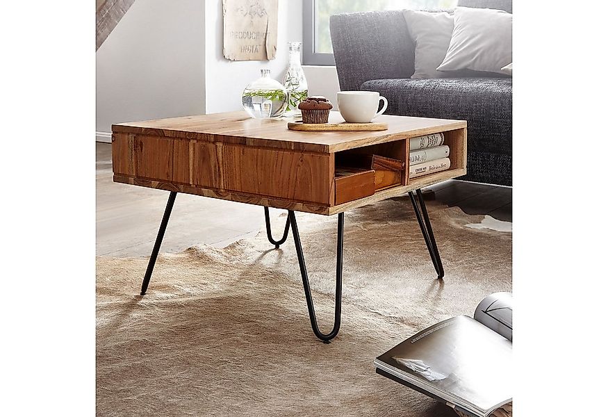 FINEBUY Couchtisch FB67218 quadratisch 60cm Akazie Massiv Wohnzimmertisch m günstig online kaufen