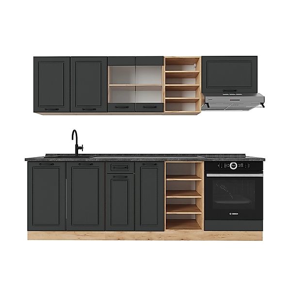 Vicco R-Line Küchenzeile Anthrazit Landhaus/Goldkraft Eiche 240 cm AP Anthr günstig online kaufen