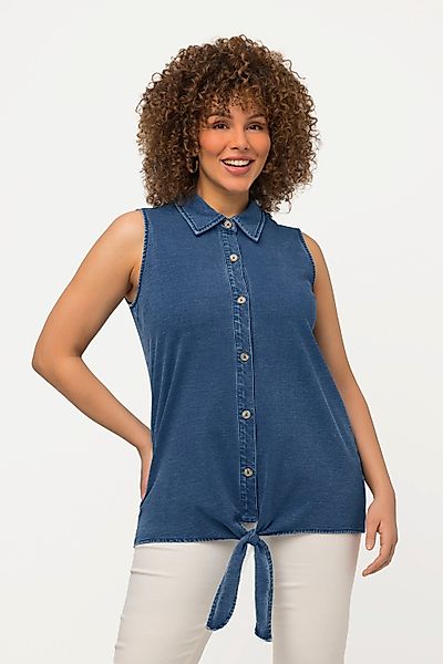 Ulla Popken Spitzenbluse Blusentop Jeansoptik Saumknoten günstig online kaufen