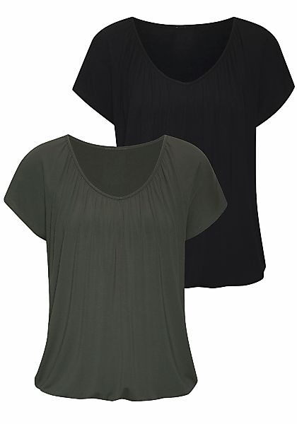 LASCANA Kurzarmshirt, 2 Stk. mit Gummizug am Bund günstig online kaufen