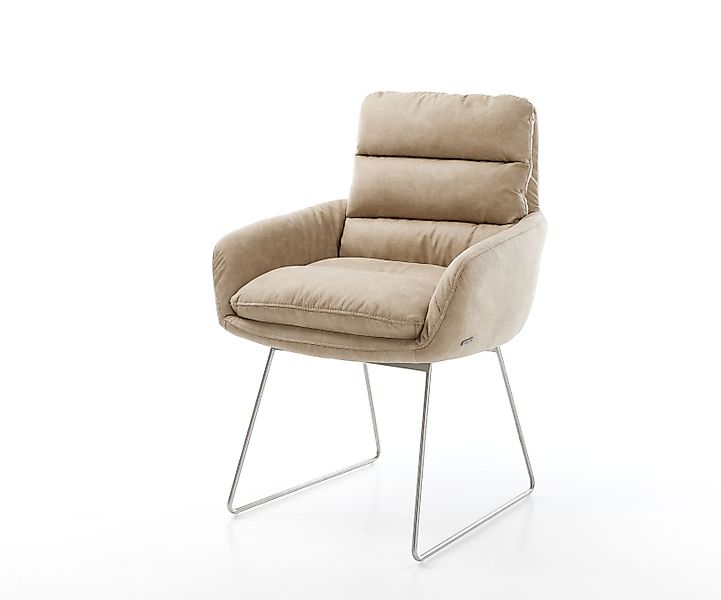 Esszimmerstuhl Abelia-Flex mit Armlehnen Mikrofaser Beige Vintage Kufengest günstig online kaufen