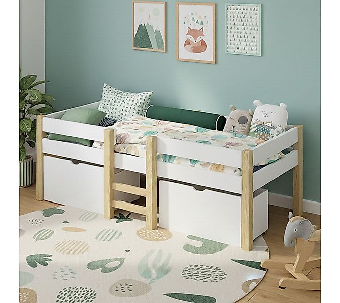 Bellabino Hochbett Aspy mit Rausfallschutz und Lattenrost 90x200 cm (natur günstig online kaufen