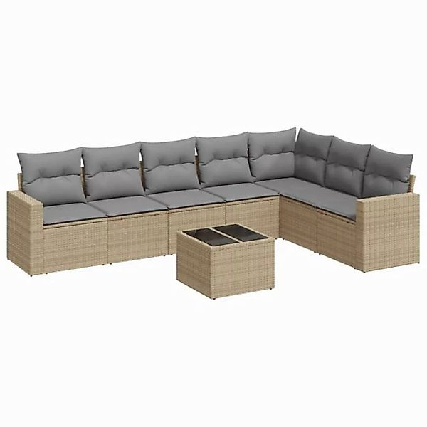 vidaXL Sofaelement 8-tlg. Garten-Sofagarnitur mit Kissen Beige Poly Rattan günstig online kaufen