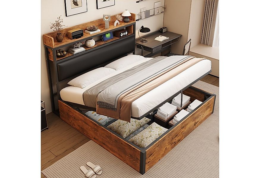 Flieks Holzbett, Hydraulisches Stauraumbett Metallbett Doppelbett 180x200cm günstig online kaufen