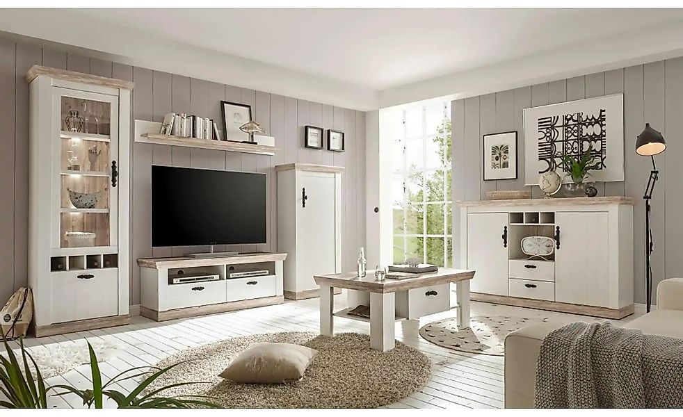 Wohnwand  Roble ¦ weiß ¦ Maße (cm): B: 296 H: 201 T: 44.0 Kommoden & Sidebo günstig online kaufen