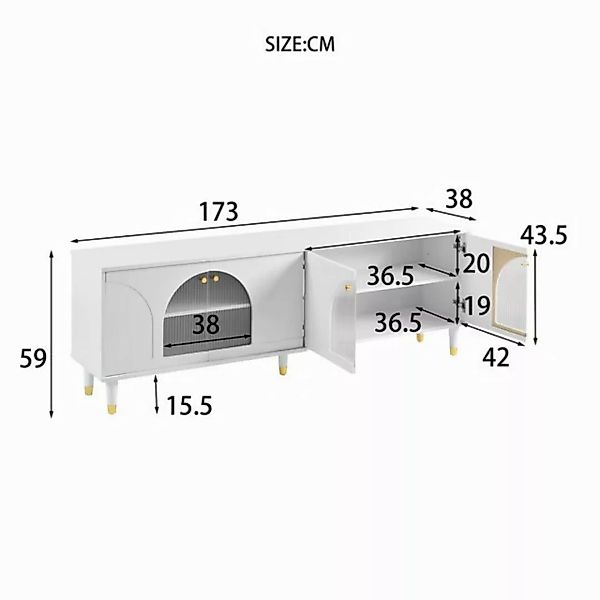 Celya TV-Schrank TV-Schrank mit gewölbten geriffelten Glastüren 4 Türen – 1 günstig online kaufen