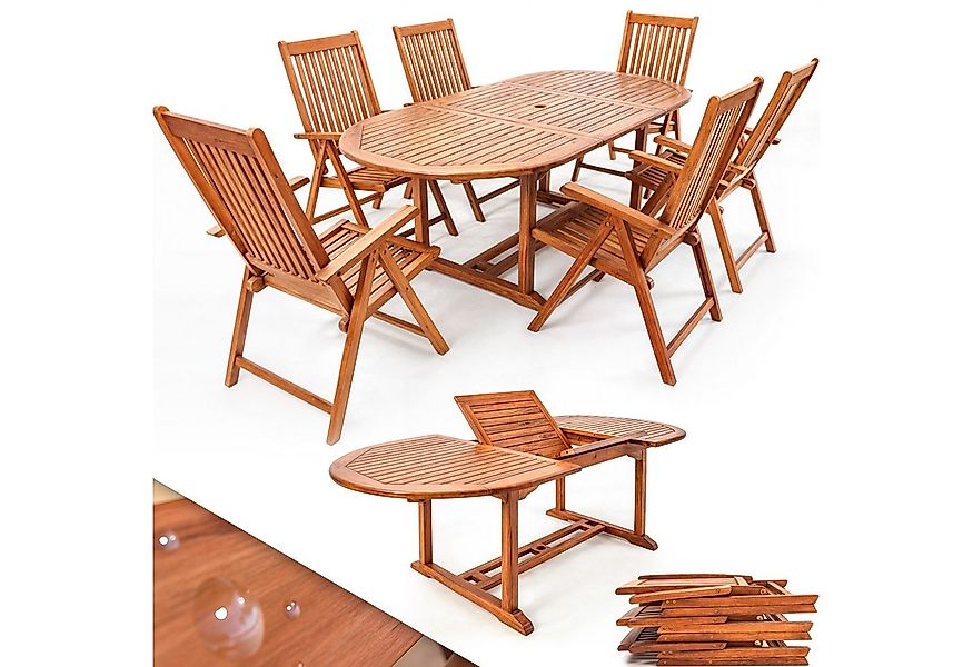 Casaria Sitzgruppe, Holz 6 Stühle mit Tisch Wetterfest FSC®-zertifiziert Sc günstig online kaufen