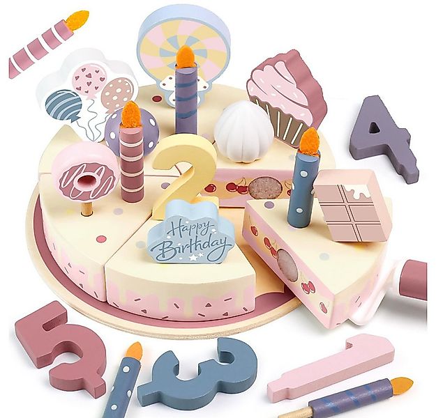 CLTYQ Spiellebensmittel Kinderküche Geburtstagstorte aus Holz,zum Schneiden günstig online kaufen