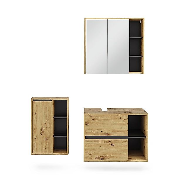 Vicco Badmöbel-Set Viola, Artisan/Grau, 3 Teile, günstig online kaufen