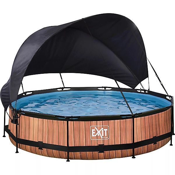 EXIT Wood Pool Braun ø 360 x 76 cm m. Filterpumpe u. Sonnensegel günstig online kaufen