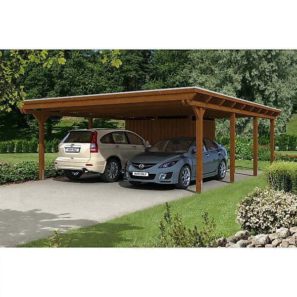 Skan Holz Carport Emsland 613 cm x 846 cm mit Abstellraum Nussbaum günstig online kaufen
