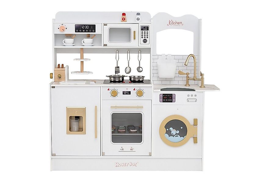 COSTWAY Spielküche Holz, Kinder Spielküche Spielset mit Toaster & Eisspende günstig online kaufen