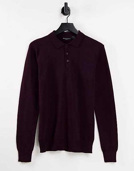 Brave Soul – Langärmliges Polohemd aus Baumwollstrick in dunklem Burgunderr günstig online kaufen