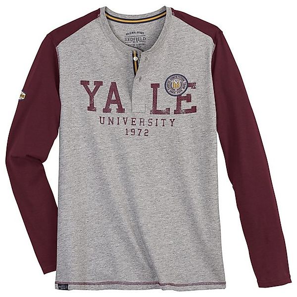 redfield Langarmshirt Große Größen Longsleeve Knopfleiste YALE weinrot/grau günstig online kaufen