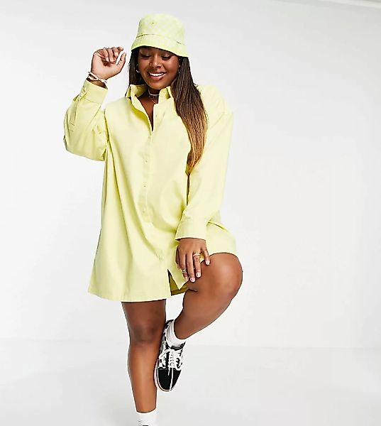 COLLUSION Plus – Oversize-Mini-Hemdkleid aus Twill in Gelb günstig online kaufen
