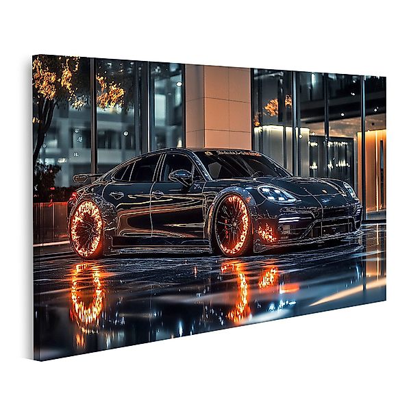islandburner Leinwandbild, Schwarzes Auto mit leuchtenden günstig online kaufen