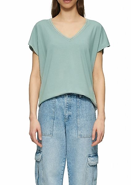 QS T-Shirt mit Spitze am Ausschnitt günstig online kaufen