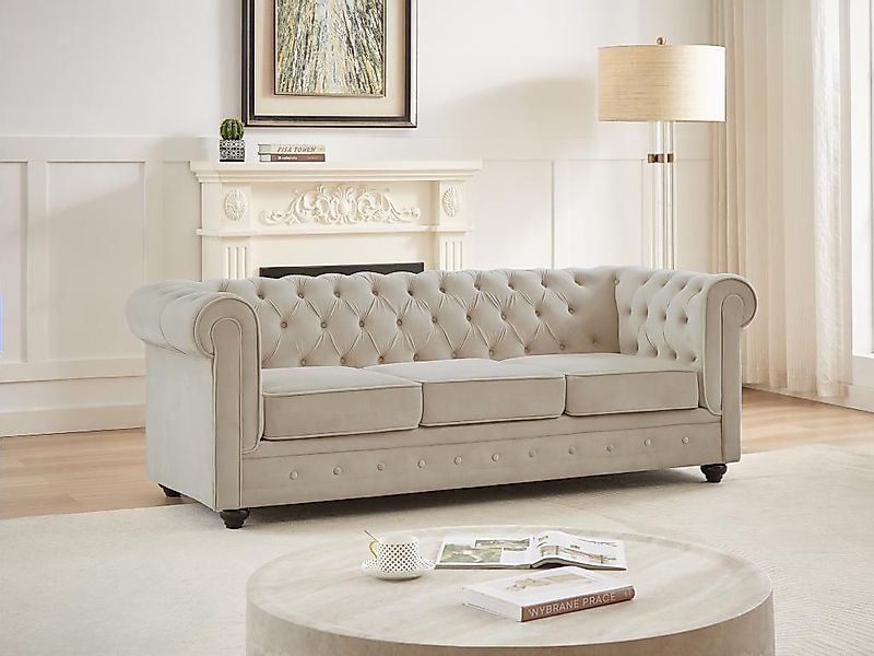 Sofa 3-Sitzer - Samt - Beige - CHESTERFIELD günstig online kaufen