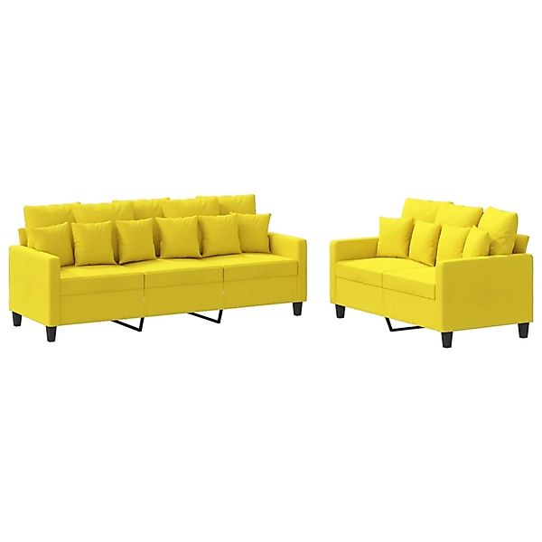 vidaXL 2-Tlg Sofagarnitur mit Kissen Hellgelb Stoff 3201669 günstig online kaufen