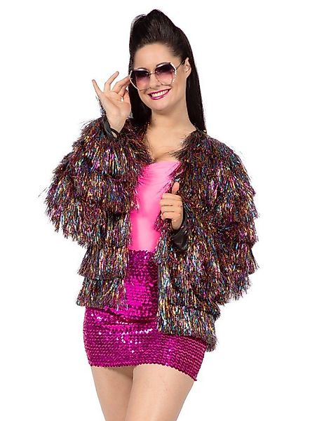 Metamorph Kostüm Lametta Disco Jacke bunt, Knallig glitzernde Jacke fürs Fe günstig online kaufen