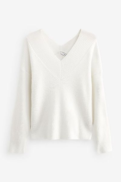 Next V-Ausschnitt-Pullover Gerippter Pullover mit V-Ausschnitt, günstig online kaufen