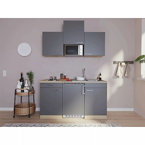 Respekta Küchenzeile KB150WGMI 150 cm Grau-Weiß Glänzend günstig online kaufen