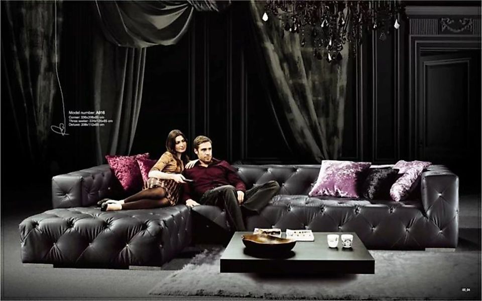 JVmoebel Ecksofa, Ecksofa L-Form Chesterfield Luxus Sofa Schwarz Couch Lede günstig online kaufen