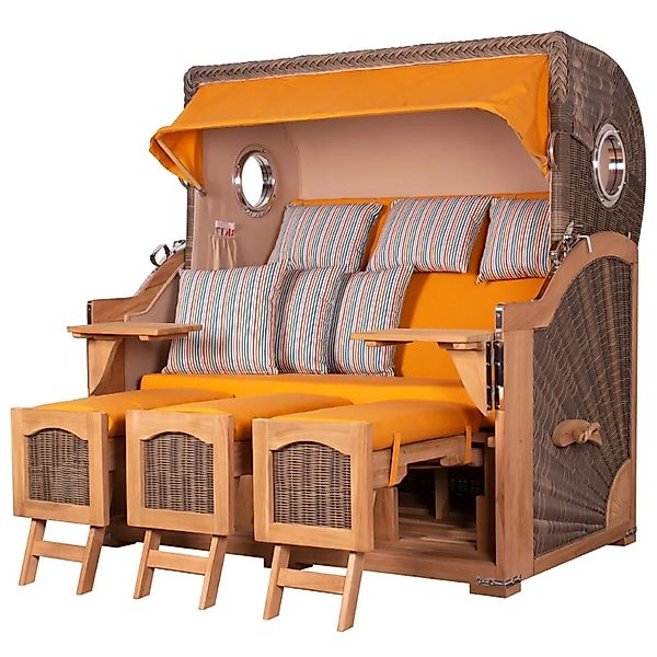 bene,iving Strandkorb Komplettset Ammersee Grande XXL Teak Bullauge PE grau günstig online kaufen