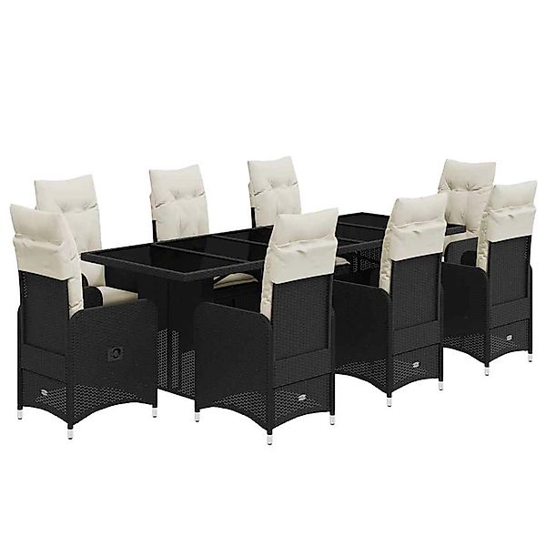 vidaXL 9-Tlg Garten-Bistro-Set mit Kissen Schwarz Poly Rattan 3277274 günstig online kaufen