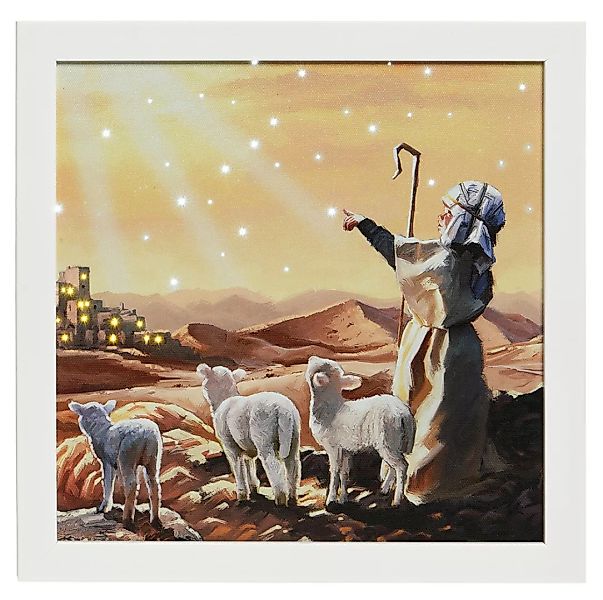 LED Bild Weihnachten Hirte Schafe Sterne Betlehem Beleuchtet 28x28cm günstig online kaufen