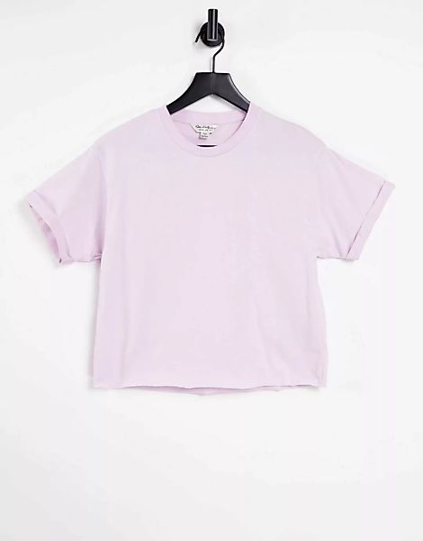 Miss Selfridge – Kurzärmliges T-Shirt aus Bio-Baumwolle mit umgeschlagenem günstig online kaufen