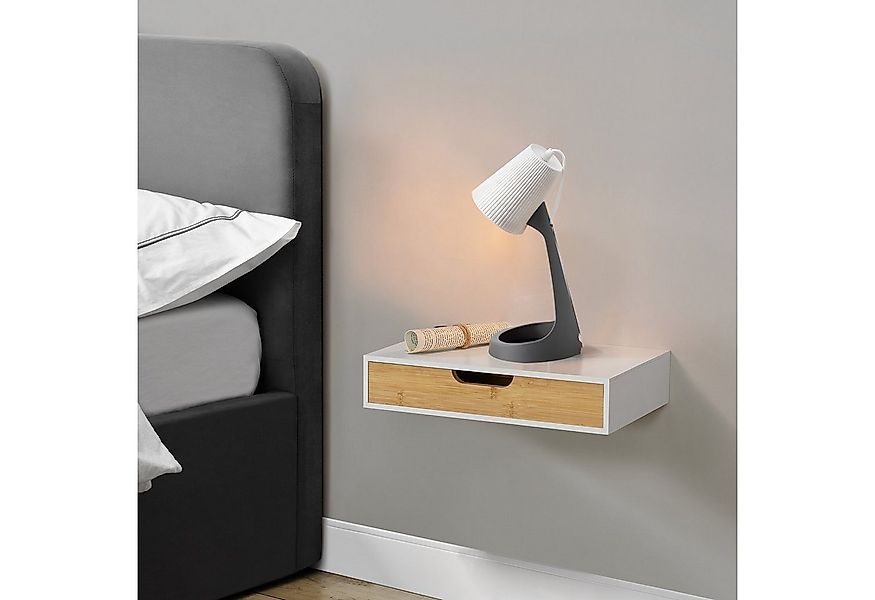 en.casa Wandregal, »Bokn« mit Schublade 40x24x8 cm Bambus Weiß günstig online kaufen