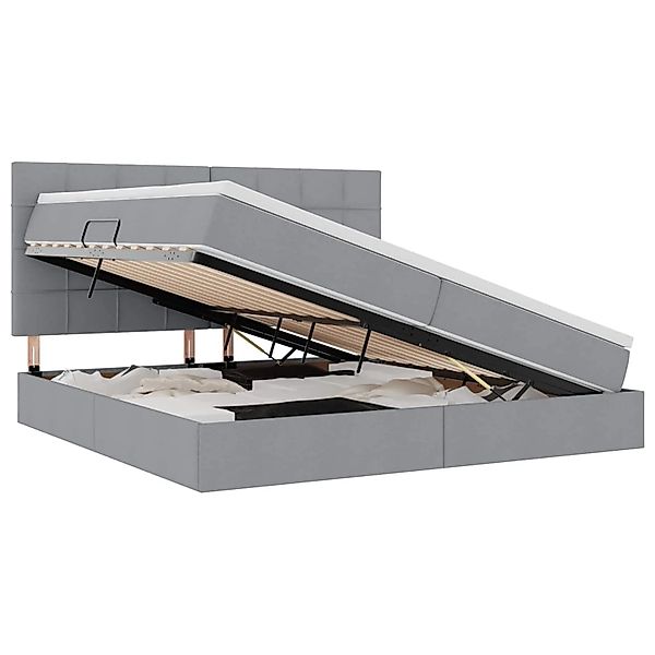 vidaXL Stauraumbett mit Matratze Hellgrau 200 x 200 cm Kunstleder 3371802 günstig online kaufen