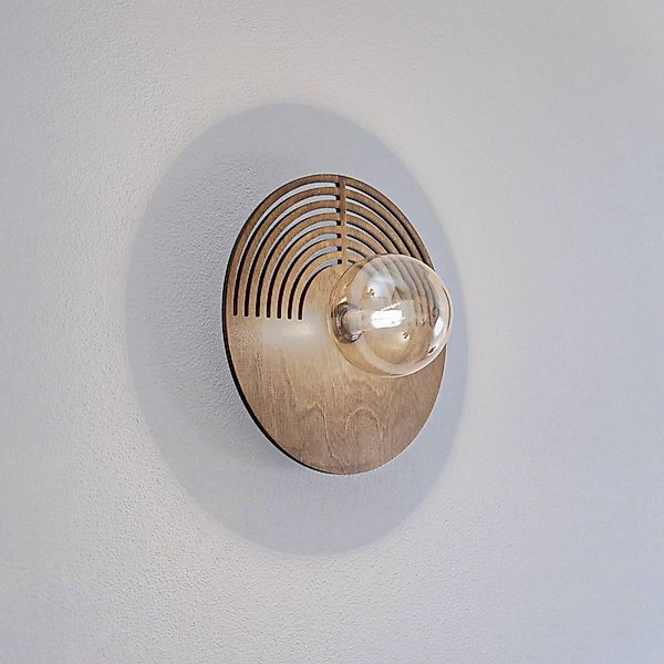Wandleuchte Lunar, weiß/holzfarben, Ø 30 cm, G9 günstig online kaufen
