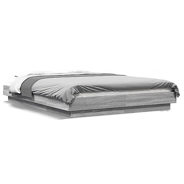 vidaXL Bettgestell mit LED Grau Sonoma 135x190 cm Holzwerkstoff 3281138 günstig online kaufen