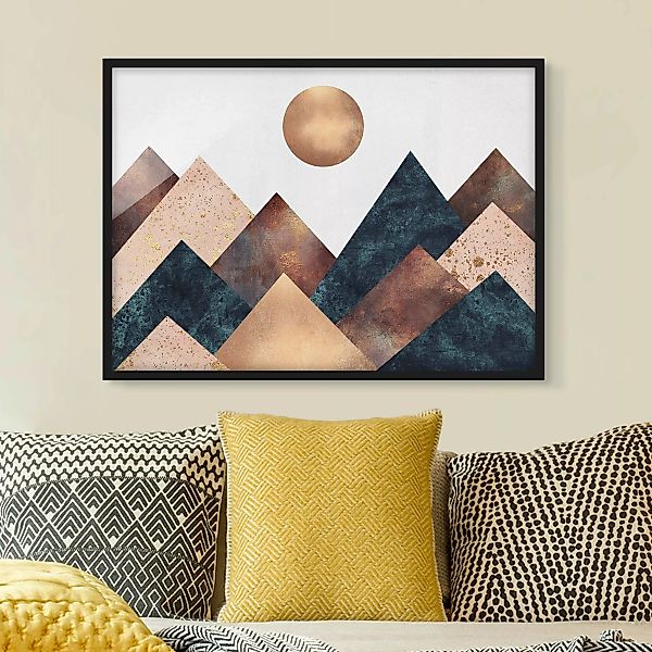 Bild mit Rahmen Abstrakt - Querformat Geometrische Berge Bronze günstig online kaufen