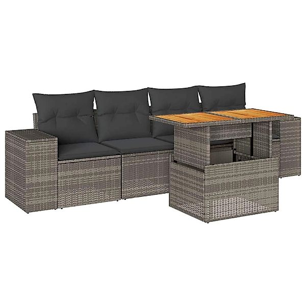 vidaXL 5-Tlg Garten-Sofagarnitur mit Kissen Grau Poly Rattan 3327322 günstig online kaufen