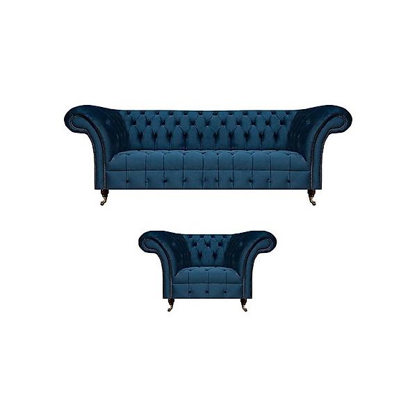 JVmoebel Chesterfield-Sofa Wohnzimmer Sitzmöbel Blau Sofa Dreisitze Luxus S günstig online kaufen