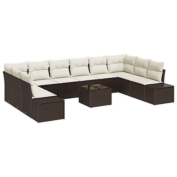 vidaXL Loungesofa 10-tlg. Garten-Sofagarnitur mit Kissen Grau Poly Rattan, günstig online kaufen