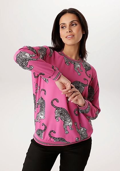 Aniston SELECTED Shirtbluse mit gestreiften Bündchen und Lepoarden-Druck al günstig online kaufen