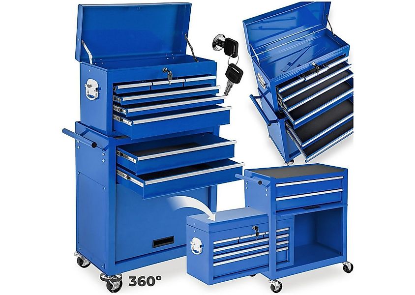 tectake Werkzeugwagen Werkstattwagen mit 10 Fächern, blau, 8 kugelgelagerte günstig online kaufen