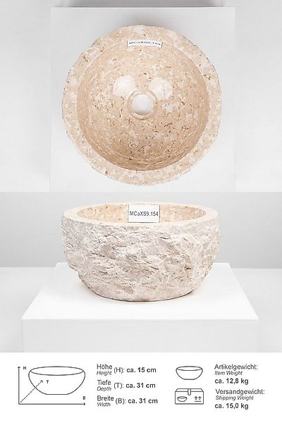 wohnfreuden Aufsatzwaschbecken Erosi Marmor Waschbecken 30 cm creme (Kein S günstig online kaufen