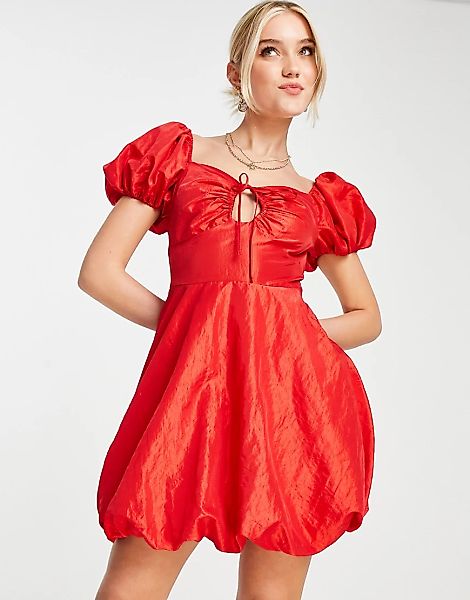 Miss Selfridge – Taffeta – Minikleid in Rot mit Ballonsaum und -ärmeln günstig online kaufen