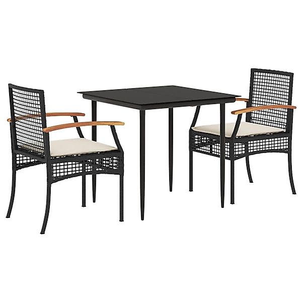 vidaXL 3-Tlg Garten-Essgruppe mit Kissen Schwarz Poly Rattan 3213596 günstig online kaufen