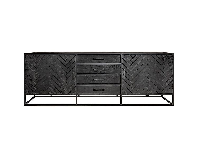 BENEDO MÖBEL Sideboard Sydney Schwarz – Kommode aus Mangoholz Fischgrätdesi günstig online kaufen