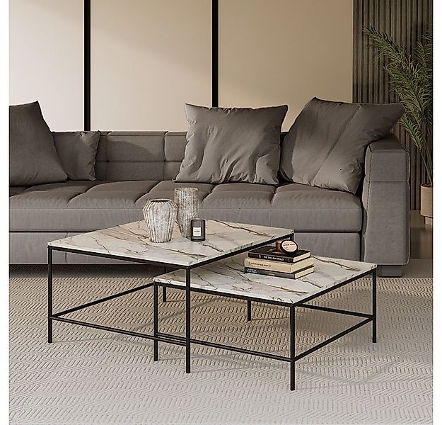 Vicco Couchtisch Ramio, Weiß/Schwarz, 80 x 80 cm 2 Teile günstig online kaufen