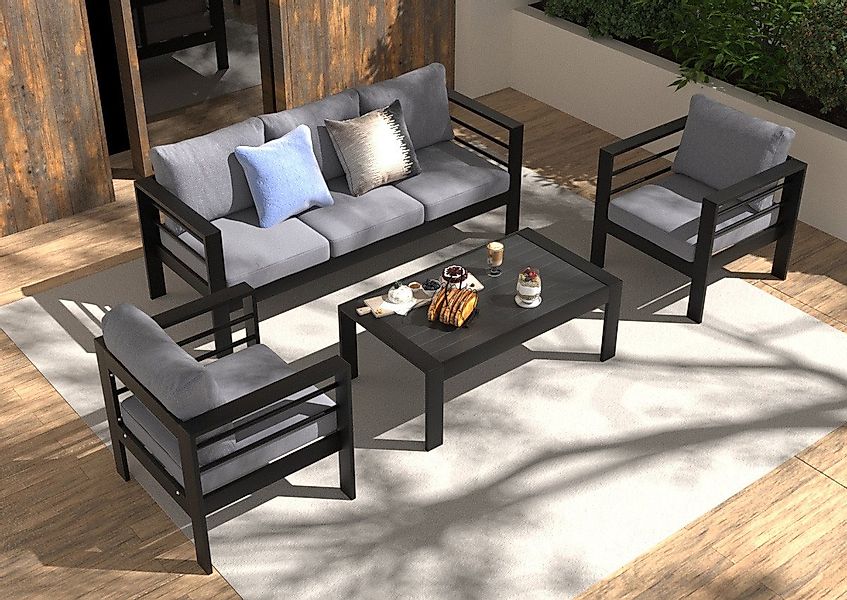 MeXo Gartenlounge-Set Gartenmöbel Set 4-5 Personen Aluminium outdoor wetter günstig online kaufen