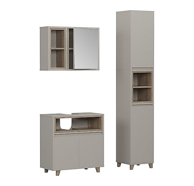 Vicco Badmöbel-Set Elnor, Greige/Eiche, 3 Teile mit Hochschrank, (3-St., 3e günstig online kaufen